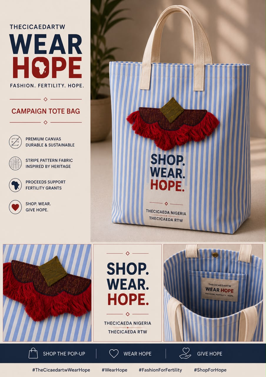 Wear Hope campaign tote bag in blue heritage-inspired stripes