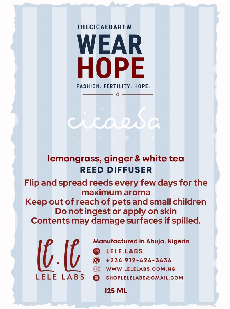 Wear Hope lemongrass, ginger and white tea reed diffuser by Lele Labs